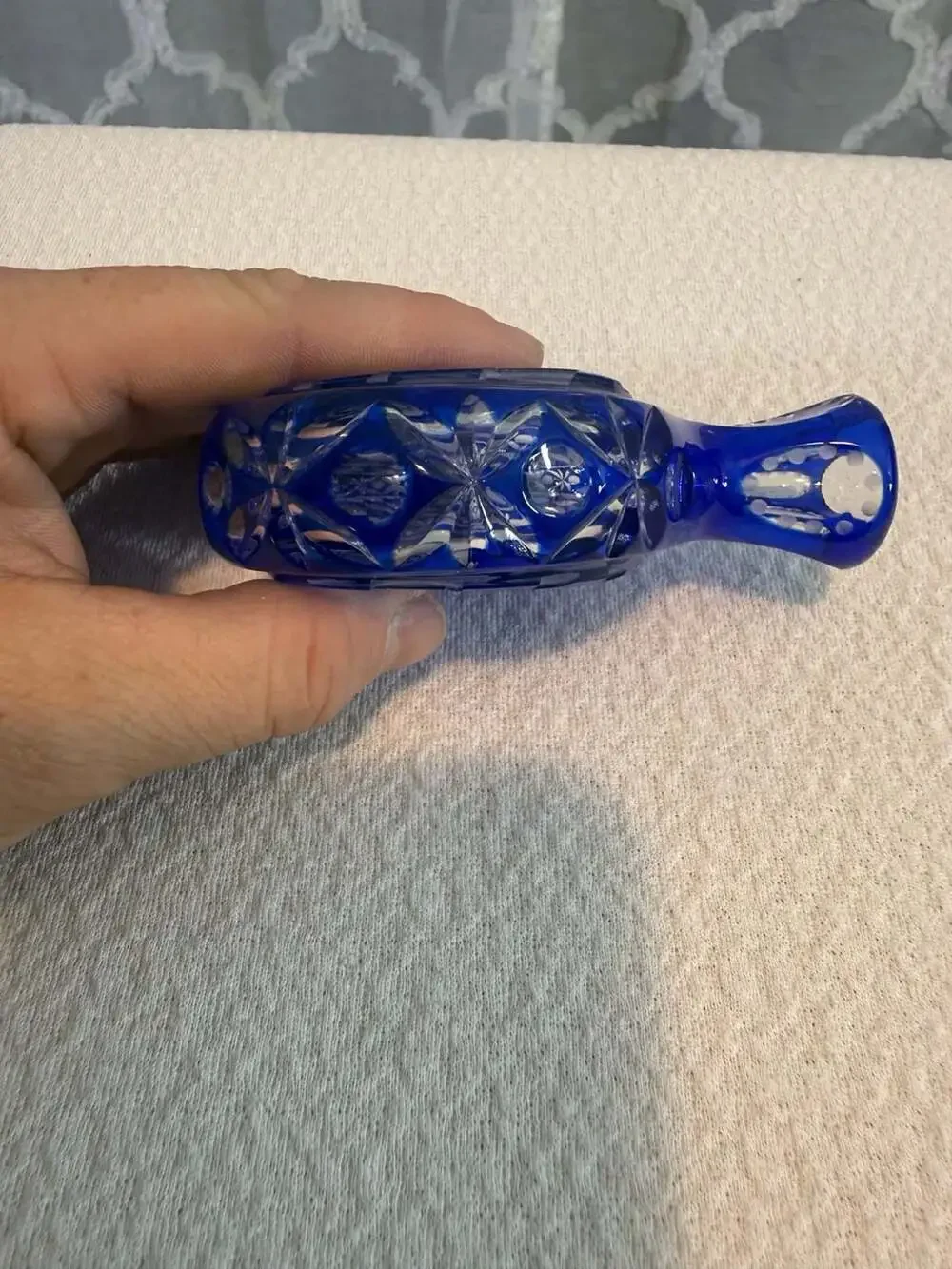 Bavarian Cobalt Blue Cut-to-Clear Small Crystal Bottle